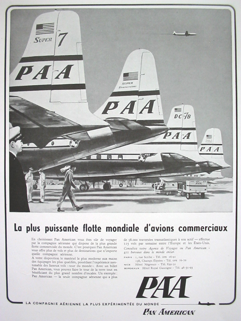 1956 A French language Pan American ad promoting the many aircraft types in the fleet.